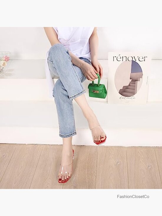 Clear Chunky Platform Heels Square Toe Block High Heels Sandals Slip On Mules